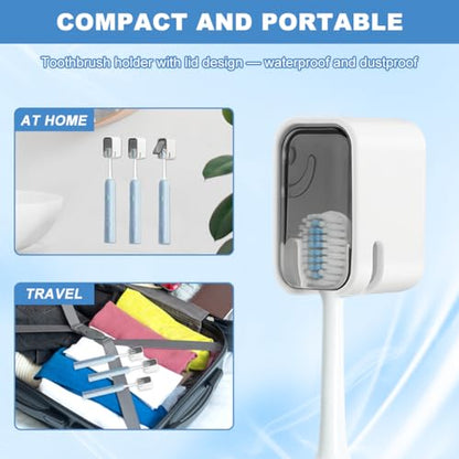 3PCS Toothbrush Holder Wall Mounted with Cover,Single Slot Electric Tooth Brushing Holder,Self Adhesive Hanging Toothbrush Organizer for Bathroom,Family,Travel(4.4 * 3 * 2.6cm,Color:Grey) - color: Grey