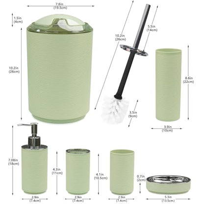 CERBIOR Bathroom Accessories Set 6 Piece Bath Ensemble（Green） | Includes Soap Dispenser, Toothbrush Holder, Toothbrush Cup, Soap Dish for Decorative Countertop and Housewarming Gift (Green) - style: A Green