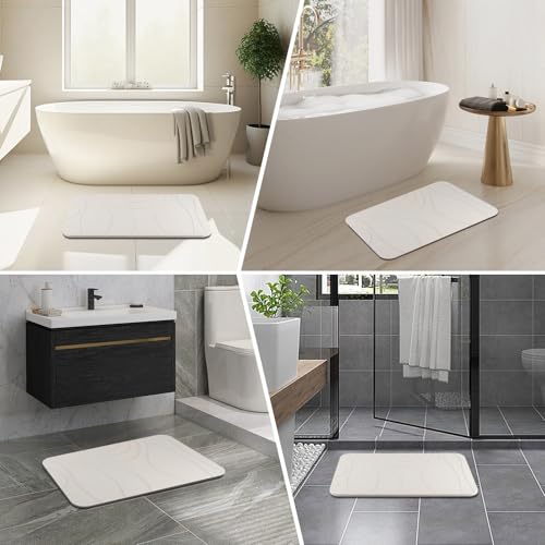 Stone Bath Mat, 2 Pack Diatomaceous Earth Shower Mat, Non-Slip Super Absorbent Quick Drying Bathroom Floor Mat, 24x15, White - color: White