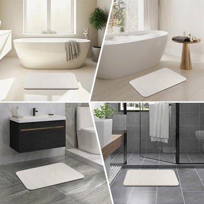 Stone Bath Mat, 2 Pack Diatomaceous Earth Shower Mat, Non-Slip Super Absorbent Quick Drying Bathroom Floor Mat, 24x15, White - color: White