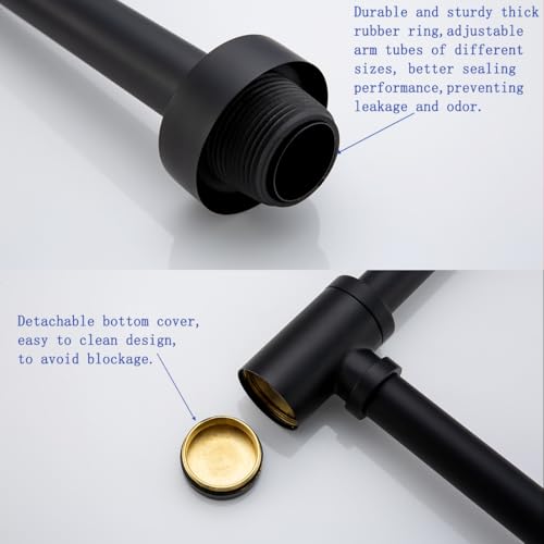 Contemporary Solid Brass Bottle P Trap Round 1 1/4 With 11.81 inch Slip Joint Extension Tube Basin Sink Waste Drain P Trap For Kit,Matte Black. - color: T03-Matte Black