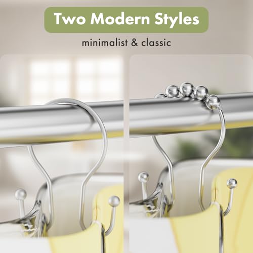 AmazerBath Silver Shower Curtain Hooks, Shower Curtain Rings, Simple Double Shower Curtain Hooks Rust Proof, Metal Smooth Glide Shower Hooks for Shower Curtain Rod, 12 Pcs Shower Rod Hooks - color: Space Silver, style: Minimalist - Double Shower Hooks