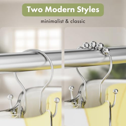 AmazerBath Silver Shower Curtain Hooks, Shower Curtain Rings, Simple Double Shower Curtain Hooks Rust Proof, Metal Smooth Glide Shower Hooks for Shower Curtain Rod, 12 Pcs Shower Rod Hooks - color: Space Silver, style: Minimalist - Double Shower Hooks