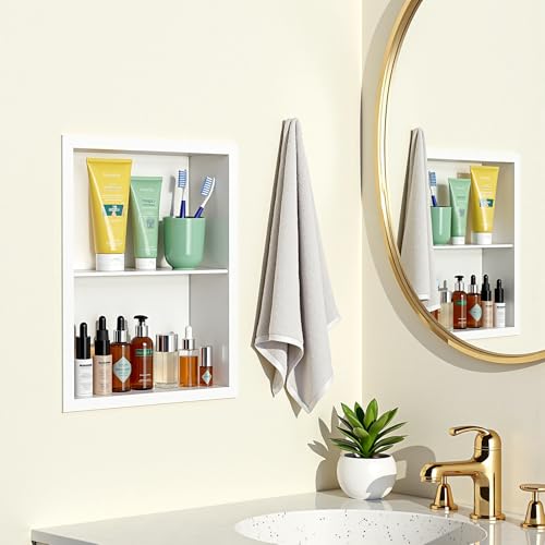 Stainless Steel Recessed Medicine Cabinet Bathroom Medicine Wall Niche Shower Niche Space-Saving Recessed Storage Cabinet Adjustable Shelf Matte Finish (White, 18" H x 14" W) - color: White, size: 18"H x 14"W