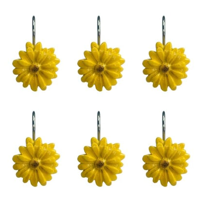 Twofish Home Sun Flower Shower Curtain Hooks Anti Rust Shower Curtain Hooks Decorative Resin Sun Flower Shower Curtain Rings Set of 12 - color: Sun Flower
