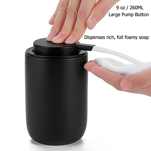 Foaming Soap Dispenser Thick Ceramic Foam Hand Soap Dispenser for Bathroom or Kitchen Sink, Liquid Pump Bottles for Hand soap, Body Wash, 2 Pack Black | Refillable Foam Soap Dispensers for Hand Soap and Body Wash, Ideal for Bathroom Countertop, Kitchen Si