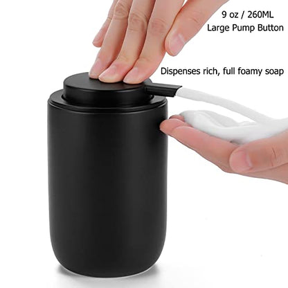 Foaming Soap Dispenser Thick Ceramic Foam Hand Soap Dispenser for Bathroom or Kitchen Sink, Liquid Pump Bottles for Hand soap, Body Wash, 2 Pack Black | Refillable Foam Soap Dispensers for Hand Soap and Body Wash, Ideal for Bathroom Countertop, Kitchen Si