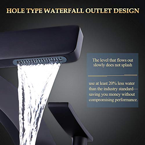 becola Bathroom Sink Waterfall Faucet,Solid Brass Single Handle Hot and Cold Water Mixer Tap, Lavatory Vanity Sink Faucet Including Two US Standard 3/8" Hoses (Matte Black) - color: Black