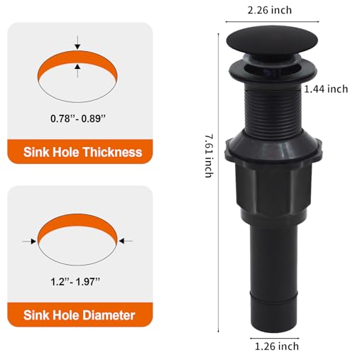 Bathroom Sink Drain Without Overflow, Matte Black Bathroom Sink Stopper for Vanity Vessel Sink, Rapid Draining Stainless Steel Pop Up Drain with Hair Catcher Anti-Clog Strainer - color: Matte Black