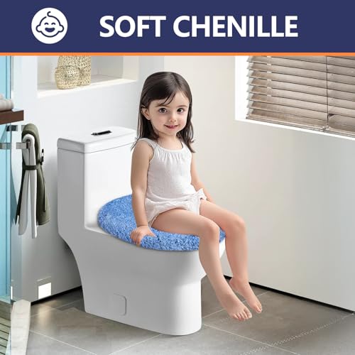 Soft Microfiber Toilet Lid Cover 17.5" x 15" Machine Washable | Solid Toilet Seat Cover Adjustable Rubber Backing Fits Most 16 -17.5" L x 14-16" W Round Oblong and Elongated Toilet Seat - color: Light Blue
