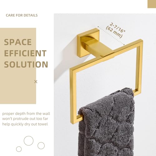 Angle Simple Hand Towel Holder Brushed Dark Gold, Square Towel Ring 7.09" | SUS304 Stainless Steel, Stationary Design for Bathroom Shower Kitchen Wall, Screws Mounted - color: Brushed Dark Gold