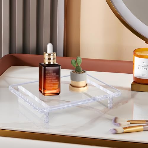 Acrylic Bathroom Tray for Countertop & Home Decor, 9"x5.9"x1.5" | Decorative Clear Riser Tray, 2‑Pack 12mm thick Heavy Duty, Jewelry & Perfume Organizer, Vanity Trays, Kitchen Counter - size: Large-9 x 5.9 x 1.5 inches