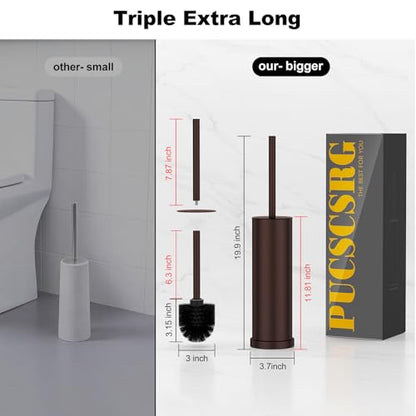 Bronze Toilet Brush and Holder Set，Stainless Steel Heavy Duty Toilet Bowl Brush，Extra Long Handled Modern Toilet Cleaner Brush with Replaceable Head, Removable Inner Bowl, and Splash Protection - color: Bronze, size: 1 Pack