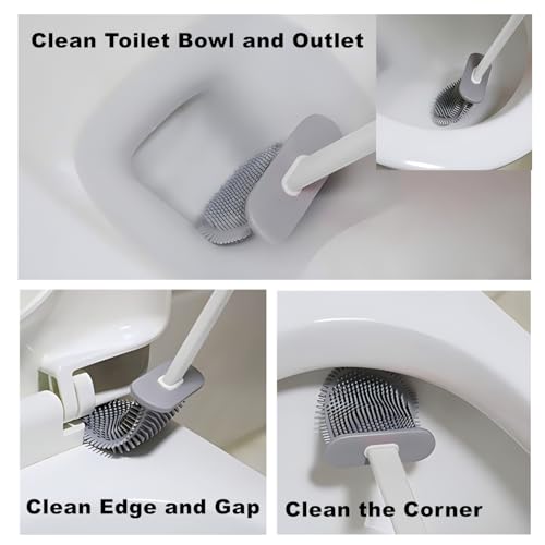 Toilet Brush with Holder Silicone Toilet Brush and Cleaning Brush for Household Bathroom Toliet Brush Set (White,Gray) - color: White,gray