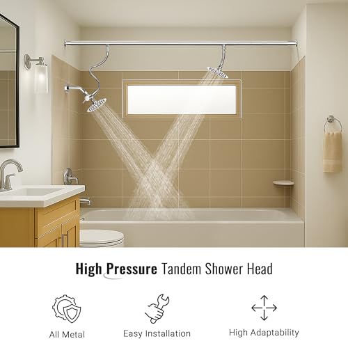 All Metal High Pressure Dual Shower Head for Couples (Chrome) | Ideal for Couples, All Metal Construction, High Pressure, No Professional Plumber Needed - color: Chrome