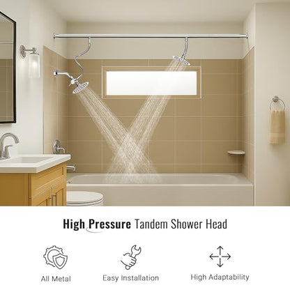 All Metal High Pressure Dual Shower Head for Couples (Chrome) | Ideal for Couples, All Metal Construction, High Pressure, No Professional Plumber Needed - color: Chrome