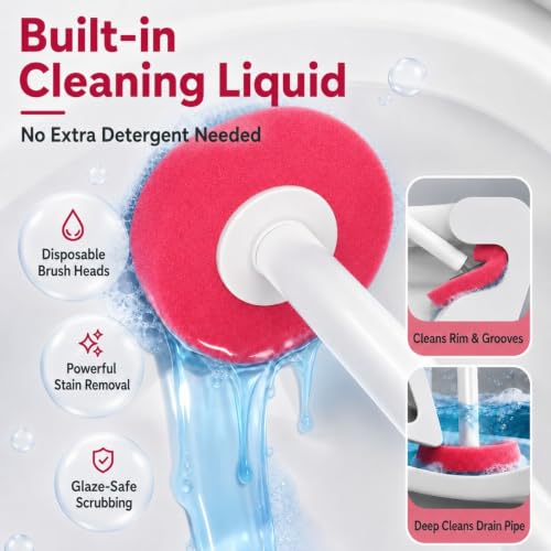 Disposable Toilet Brush with Wall Mounted Holder, 24 Toilet Wand Refills | Hands Free Toilet Brush with One-Button Release, Compact Design, Bathroom Cleaning for RV & Small Bathroom, Light Rose Scent
