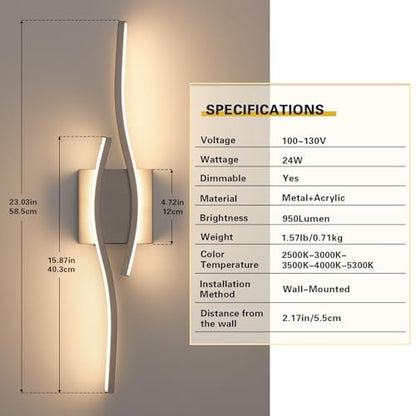 Joossnwell Brushed Nickel Bathroom Vanity Lights Fixtures Over Mirror 5CCT Dimmable Bathroom Light Fixture Modern Vanity Lighting Bar Led Bath Vanity Light 23 Inch Wall Lamp - color: Brushed Nickel, size: 23 inch long