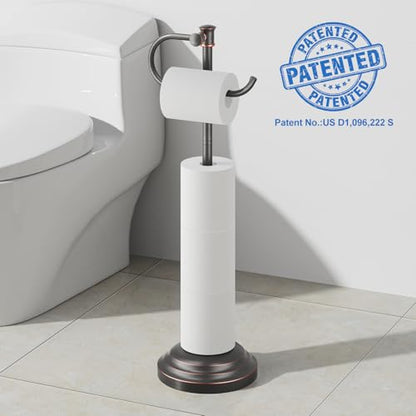 RUMOSE Toilet Paper Holder Stand for Floor, Oil Rubbed Bronze | Bathroom Free Standing Toilet Tissue Roll Holder with Storage, Adjustable 17-25 Inch, Rustproof, SUS304 Stainless Steel - color: Oil Rubbed Bronze