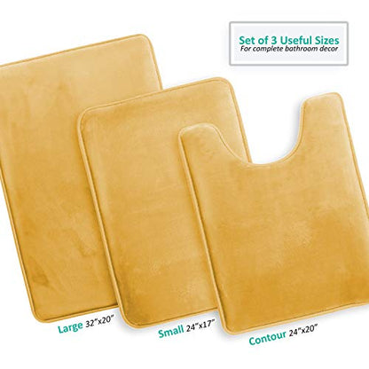 Clara Clark Bathroom Rug Set, 3 Piece Velvet Memory Foam Bath Mats with Non-Slip PVC Backing, Gold - color: Camel Gold