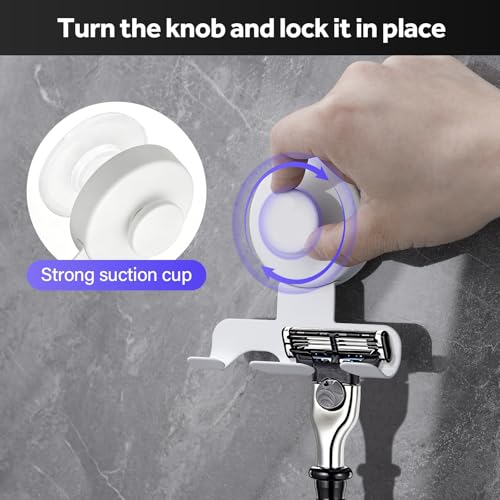Shower Suction Razor Holder, Stainless Steel No-Drill Bathroom Hook | Reusable, Waterproof & Rustproof, Holds Up to 15 lbs – Fits Razors, Towels, Loofahs, Glass Doors & Tiles,White 2-Pack - color: White
