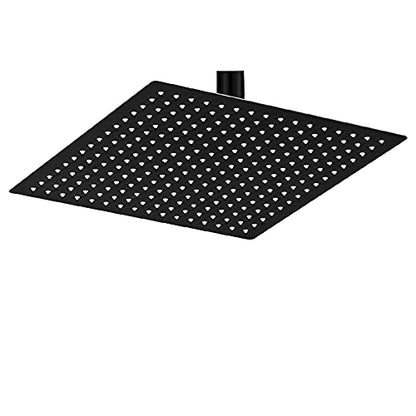 12 Inch Rain Shower Head, 12" Square Rainfall & High Pressure Stainless Steel Bath Showerhead, 1/16" Ultra Thin, Waterfall Full Body Coverage with Silicone Nozzle, Matte Black Finish | Square Rain Bathroom Showerhead, High Flow, Large Stainless Steel, Cei