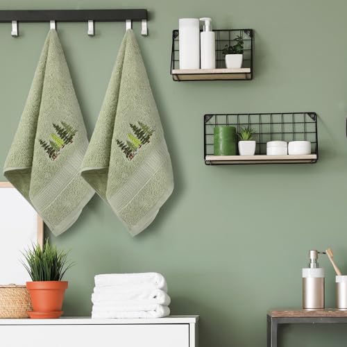 SmoothNovelty 2 Pcs Forest Hand Towels Gray Green Bathroom Decor 14x29 Inch Embroidered 100% Cotton Soft Absorbent Nature Scene Decorative Hand Towels for Bathroom Kitchen - style: Forest