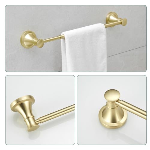 Hoimpro Brushed Gold 4-Piece Bathroom Bath Set, Wall Mount Bathroom Hardware Fixture (Adjustable Towel Bar Rack, Towel Ring Holder, Paper Towel Holder, Double Towel Hook), Bathroom Accessories - color: Brushed Gold