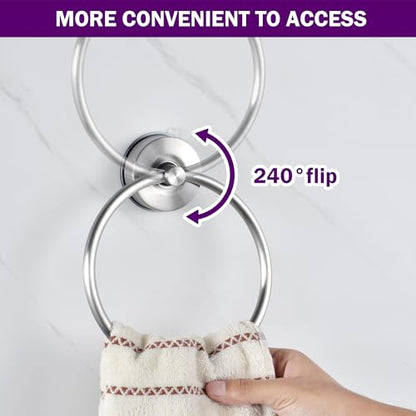 JOMOLA Stainless Steel Suction Cup Towel Ring Holder for Bathroom - Rustproof No Drill Wall Mount Towel Rack, Adjustable & Damage-Free Bathroom Accessories for Shower, Spa, Hotel, Brushed (2-Pack) - color: Silver-2 Pack