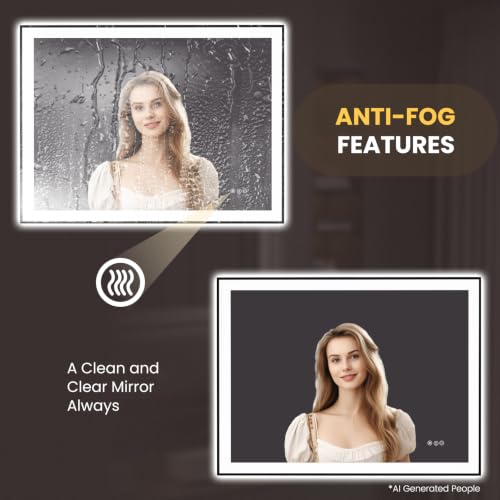 LOAAO 48"X36" LED Bathroom Mirror Black Framed | Anti-Fog, Dimmable, Memory Function, Tempered Glass, Lighted Vanity Mirror for Wall - size: 48"L x 36"W