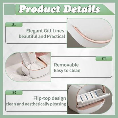 ASTIMESA 2 Packs Waterproof Wall-Mounted Soap Dishes Box, Adhesive Plastic Soap Holder with Drain Lid Tray for Bar Bathroom Shower Keep Dry Flip Self Draining White & Dark Blue - color: White & Dark Blue