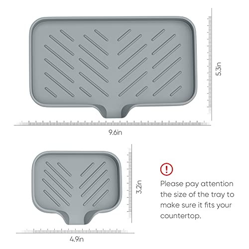 Kitchen Sink Tray,3 Pcs Silicone Sponge Holder for Kitchen Sink Organizer, Kitchen Soap Tray Self Draining Soap Dish for Bathroom - color: Gray-3 Pcs
