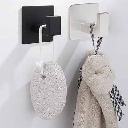 Bath Towel Hook,6 Pack Self Adhesive Square Coat Hooks, Sturdy No Drilling Robe Hook, Heavy Duty Aluminum Clothes Hanger, Wall Hooks for Bathroom Bedroom Kitchen (2 Inch,Black) - color: Black, size: 6 Pack