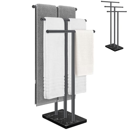Standing Towel Rack with Marble Base, 3-Tier Free Standing Towel Racks for Bathroom, 40" Height Floor Towel Stand Holder for Bathroom, Black - color: Black