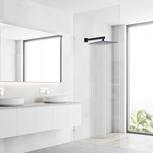 Rain Shower Head Black with Extension Arm 16 Inch Square Shower Head with 16 Inch Shower Arm Large Stainless Steel Rainfall Showerhead Matte Black Waterfall Full Body Coverage by GGStudy - color: Black, size: 16inch
