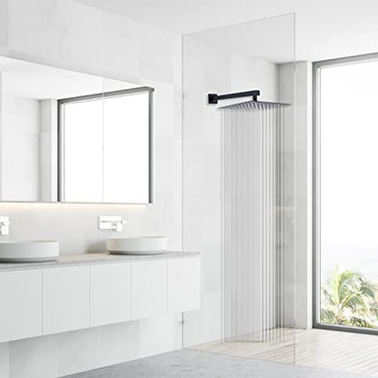 Rain Shower Head Black with Extension Arm 16 Inch Square Shower Head with 16 Inch Shower Arm Large Stainless Steel Rainfall Showerhead Matte Black Waterfall Full Body Coverage by GGStudy - color: Black, size: 16inch