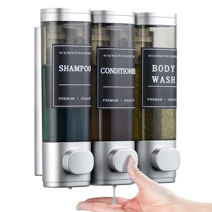 Shampoo and Conditioner Dispenser,Shower Soap Dispenser 3 Chamber No Drill Wall-Mounted Shampoo Dispenser for Shower Wall Mounted Shower Dispenser for Bathroom Hotel Large Capacity,Silver - color: Silver 3 Chamber