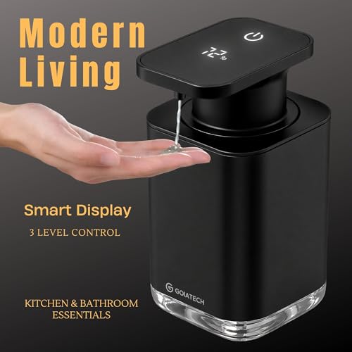 Automatic Soap Dispenser with Digital Display, Touchless Sensor, USB-C Rechargeable, No Drip Pump, 3-Level Adjustable, IPX5 Waterproof, 450ml Capacity – Modern Bathroom & Kitchen Countertop (Black) - color: Black