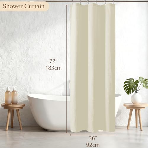 Aiyufeng Waterproof Fabric Shower Curtains for Bathroom，Dot Like Embossed Textured Soft Polyester Cloth Stall Shower Curtain，Hotel Luxury Quality Machine Washable，36Wx72L，Cream - color: Cream, size: 36"W x 72"L (Pack of 1)