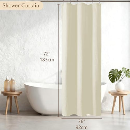 Aiyufeng Waterproof Fabric Shower Curtains for Bathroom，Dot Like Embossed Textured Soft Polyester Cloth Stall Shower Curtain，Hotel Luxury Quality Machine Washable，36Wx72L，Cream - color: Cream, size: 36"W x 72"L (Pack of 1)