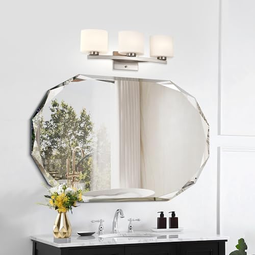Bathroom Light Fixtures, 3-Light Modern Brushed Nickel Vanity Light Over Mirror, Wall Sconces with Oval-Shaped White Glass Shades for Living Room, Bedroom, Hallway, E26 Base - color: Brushed Nickel