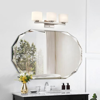 Bathroom Light Fixtures, 3-Light Modern Brushed Nickel Vanity Light Over Mirror, Wall Sconces with Oval-Shaped White Glass Shades for Living Room, Bedroom, Hallway, E26 Base - color: Brushed Nickel