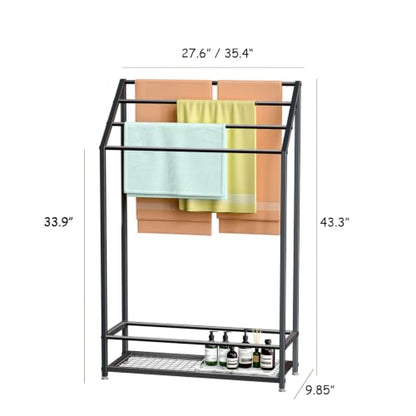 4-Tier Extra Wide Freestanding Towel Rack, Heavy-Duty Metal Towel Drying Stand for Bathroom, Poolside & Spa (Matte Black, 27.6" Wide) - color: Matte Black