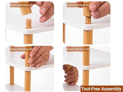4-Tier Expandable Freestanding Open Bamboo Book Shelf - No-Tool Assembly & Modular,Bathroom Storage Shelf Unit Plant Stand for Small Space, Bedroom, Living Room, Home Office (White, 4-Tier) - color: White 4-tier-1