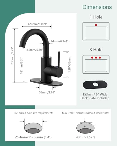 RKF Single-Handle Bathroom Sink Faucet, Swivel Spout, with Pop-up Drain with Overflow and Supply Hose,Bar Sink Faucet,Small Kitchen Faucet Tap,Matte Black,BF3501P-MB - color: 3501-Matte Black