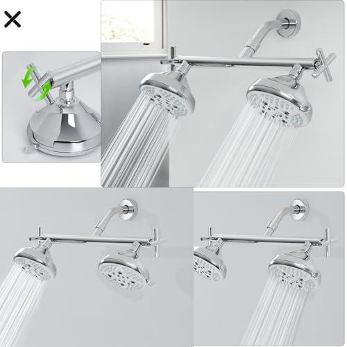 Double Shower Head with Manifold Shut-Off Valve,4 Function 2 Shower Sprayers,High Pressure Dual Shower Heads Combo Set,Chrome,AC1MG - color: Chrome, size: 7.5