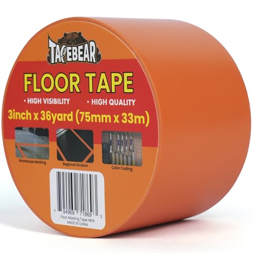 TAPEBEAR Floor Tape Orange Vinyl Tape 3" x 36 yds Safety Warning Stripe | Floor Caution Marking Dance Splicing Tape Abrasion-Proof Waterproof for Gym, Warehouse, Traffic Signage, Color Coding - color: Orange, size: 3" x 36Yards