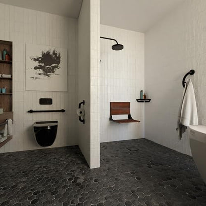 SerenaSeat 26" Shower Seat, Wall-Mounted- Oil Rubbed Bronze | Premium bamboo seat, durable aluminum frame, folds flat when not in use - size: 26" Inch Width