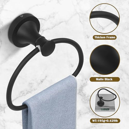 Black Bathroom Hand Towel Holder, Matte Black Towel Ring Holder, Wall Mounted Towel Rack Hanger Home Half Round Bathroom Hardware Accessory Modern - color: Black