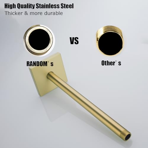 RANDOM Straight Shower Arm with Flange,Gold 12 Inches Ceiling Mount Shower Head Extension Arm,Brushed Gold.RD-91038-12BG-SQ - color: 12″ Brushed Gold(Square Flange)